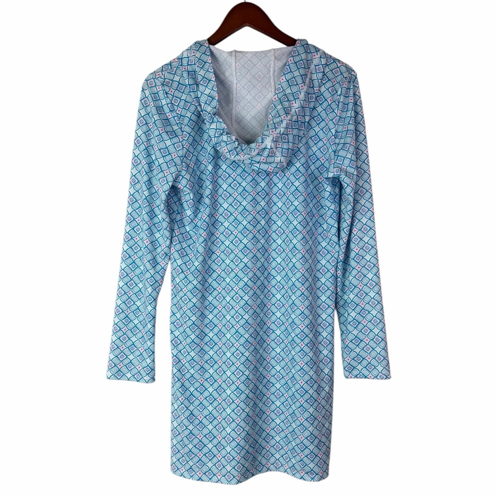 NWT Cabana Life Blue Pink White Preppy Geo Hooded Cover-Up Dress Cover Up Small - Picture 3 of 6